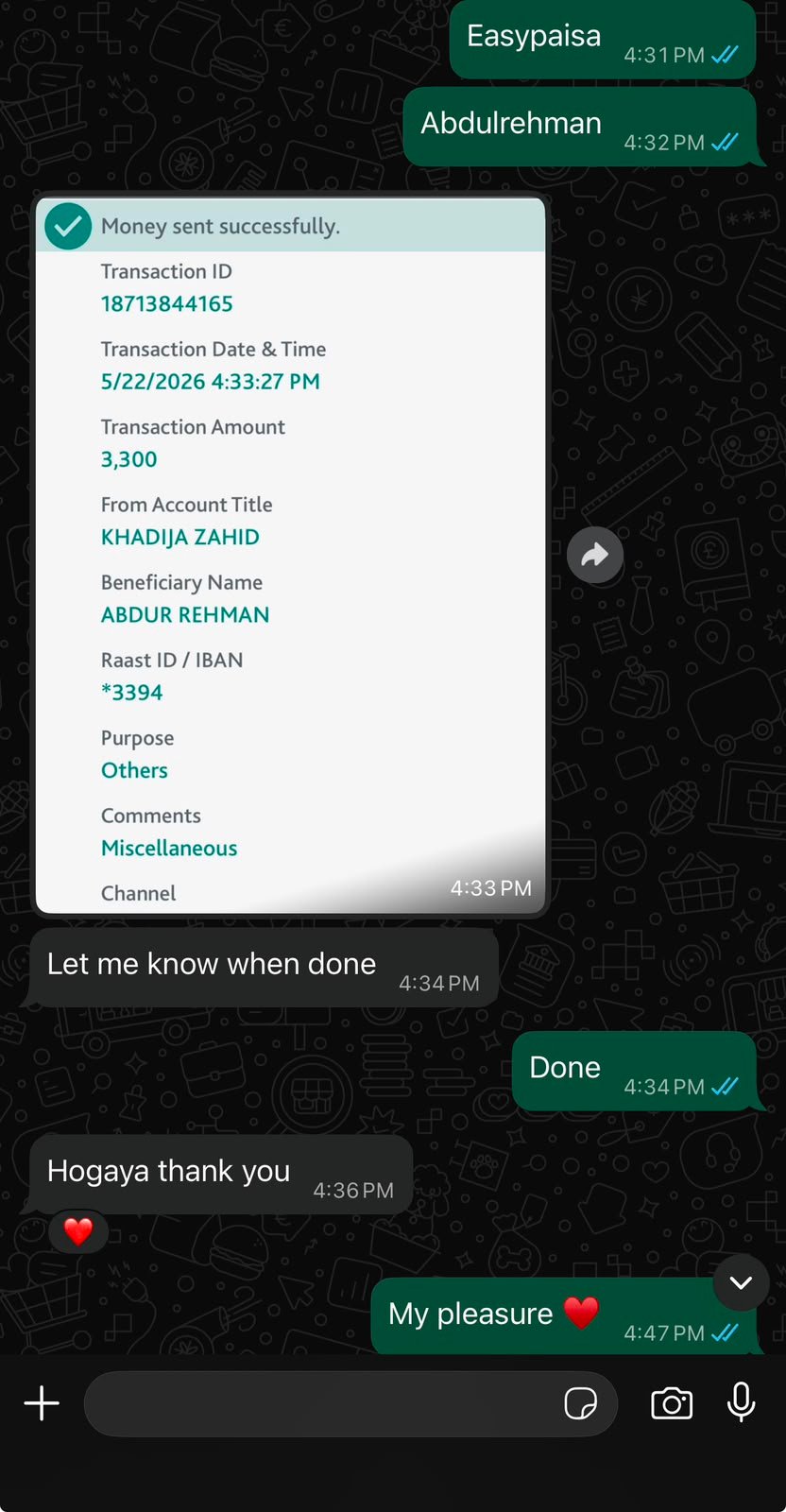 WhatsApp review from Fatima